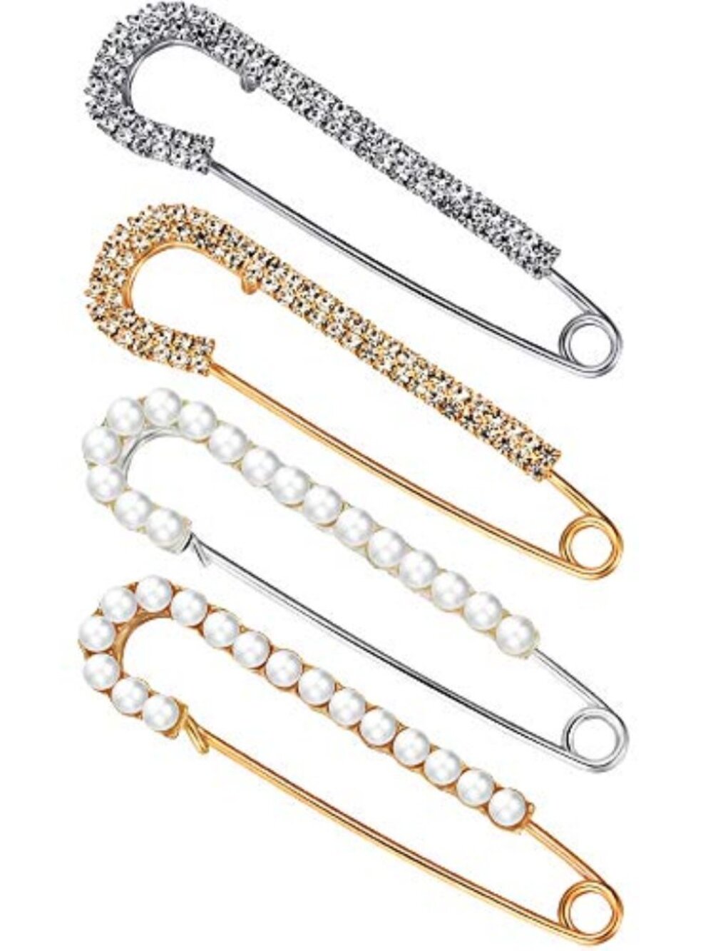 New - 4 Pieces Women Brooch Pins Sweater Shawl Clips Faux Crystal Pearl Brooches